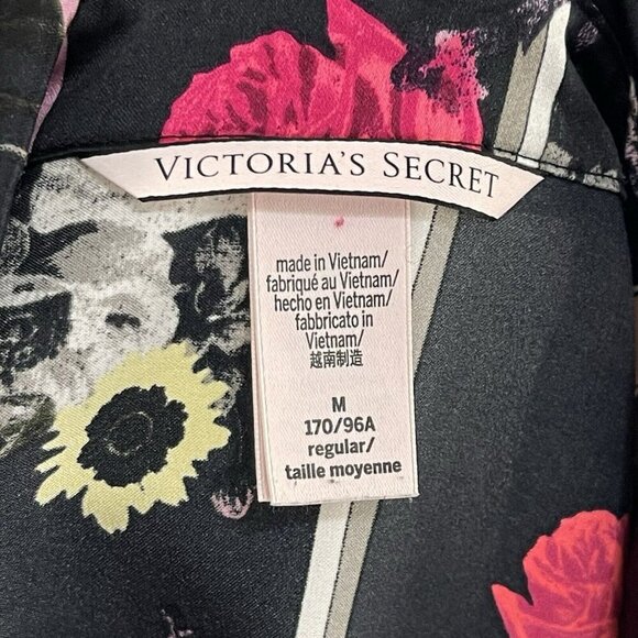 Victoria's Secret Women's Floral Satin Pj Pajama Set Shirt Pants Sz Medium Black - Picture 9 of 15